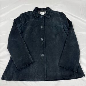 Clio Women’s Black Leather Jacket Size 8 Button Front Minimalist Vintage 90s